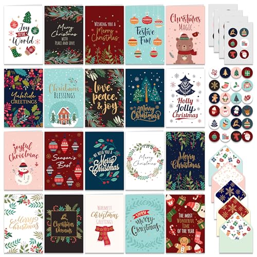 Bulk Christmas Cards with Envelopes & Sticker Seals - Festive 4x6in Holiday Greeting Cards