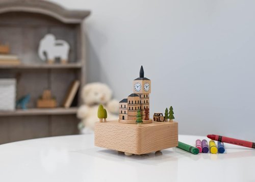 Cottage Garden Big Ben Musical Figurine - Woodgrain Beech | 6-Inch Wind-Up Design