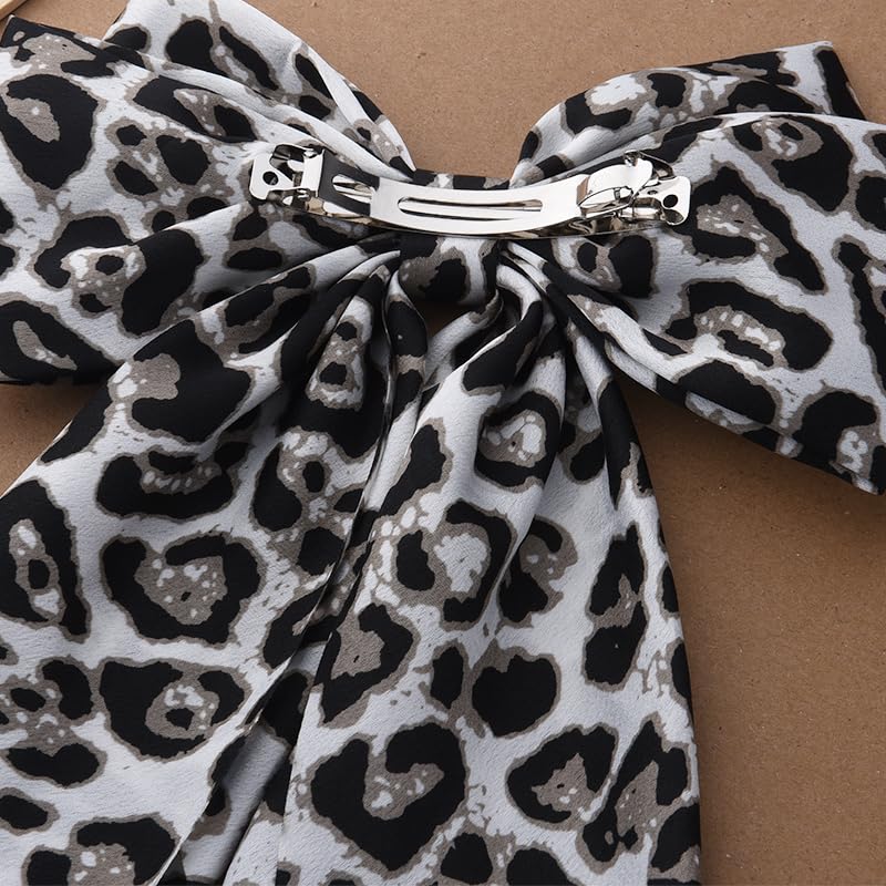 Big Leopard Print Hair Bow Clip - Oversized Satin Ribbon Barrette