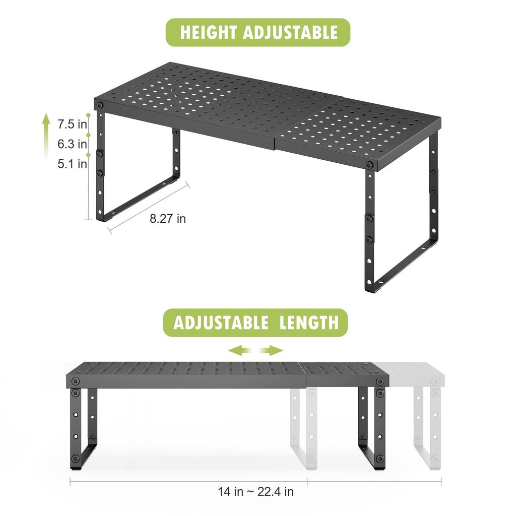 RUILALIFE Expandable Cabinet Organizer Shelf With Adjustable Height, Stackable Kitchen Countertop Organizer Rack, Adjustable Shelf Riser For Kitchen Counter, Pantry, Cupboard, Desk, Tabletop