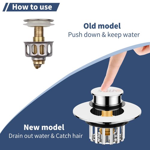SIIU Bathtub Stopper | Shower Drain Hair Catcher, Pop-up Tub Stopper with Effective Filter Basket, Anti-Clogging Bathtub Drain Plug Bath Tub Stoppers for 1-1/2 to 1-3/4"" (Silver)