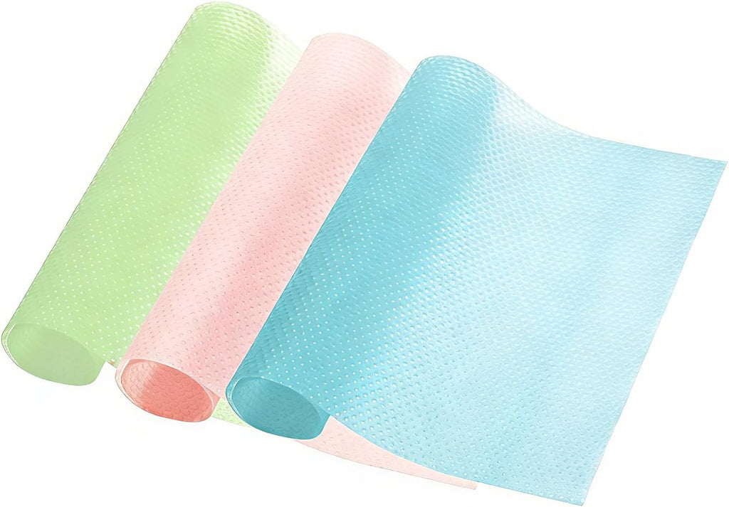 Skiennix 6 Pack Fridge Shelf Liners - Washable Waterproof Mats | Non-Slip, Cut-to-Fit, 3 Colors (Pink/Green/Blue)