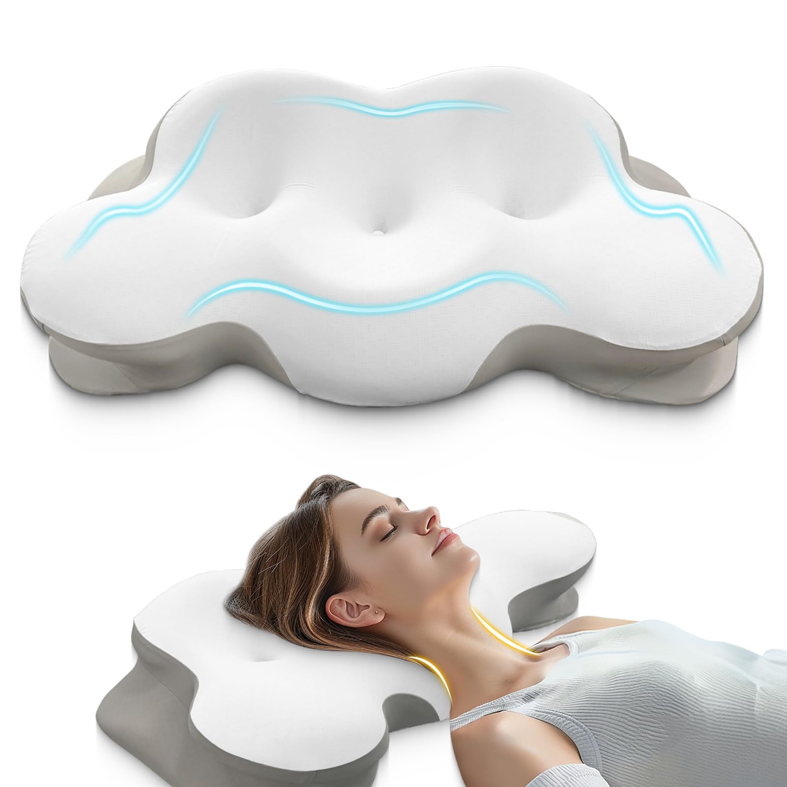 Cervical Neck Pillow, Pillows for Neck and Shoulder Pain, Contour Pillow, Neck Pillows, Pillow for Neck Pain Relief, Side Sleeper Pillows for Adults, Ergonomic Pillow, Memory Foam Pillows(Light_White)