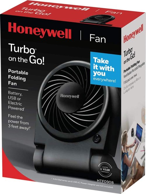 Honeywell Turbo On-the-Go Personal Fan - Compact Black Portable Fan for Travel