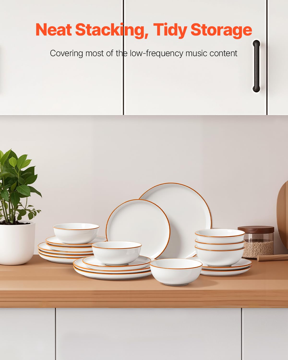 VEVOR Dinnerware Set, Service for 6 (18 PCS), Round Plates and Bowls Sets, Scratch Resistant Ceramic Dinner Ware, Dishwasher and Microwave Suitable Kitchen Dish, for Dessert Salad Soup Pasta, White