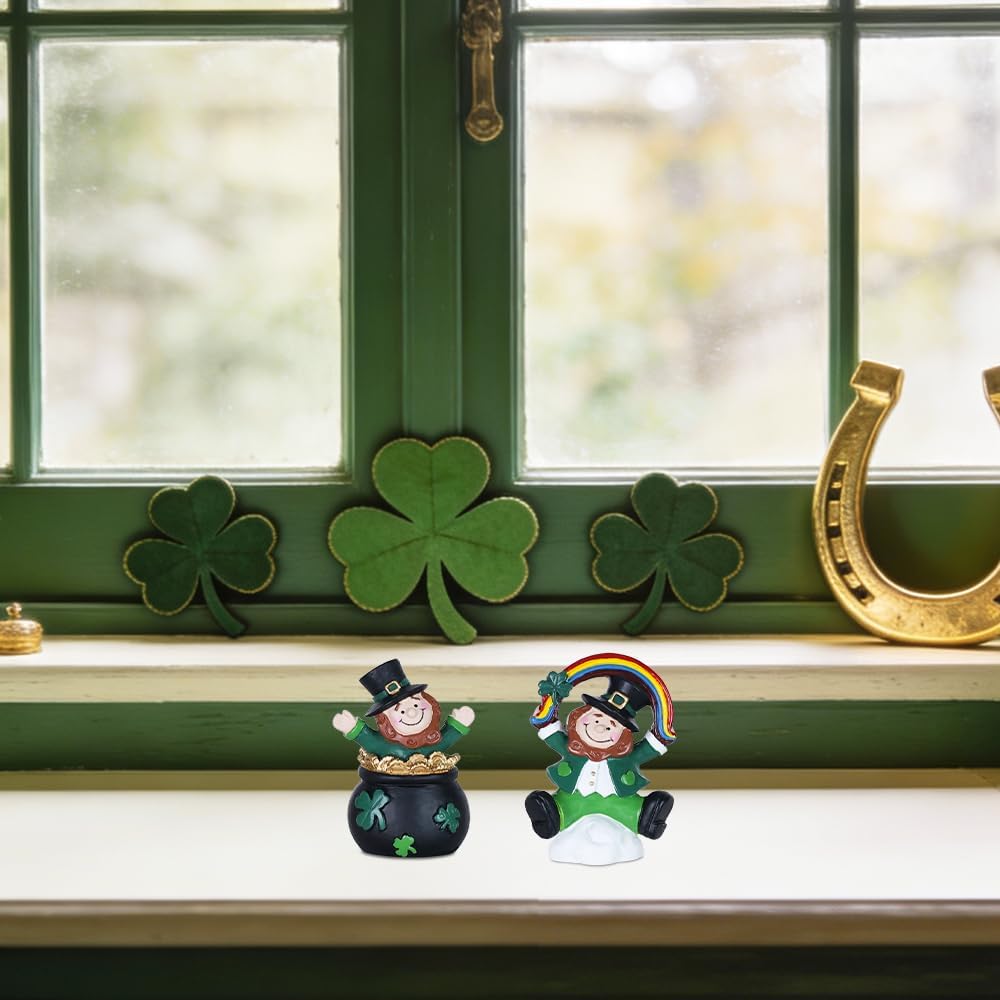 MEETYAMOR St. Patrick's Day Decorations - 2 PCS Irish Leprechaun Figurines | Shamrock & Rainbow Design for Home Decor
