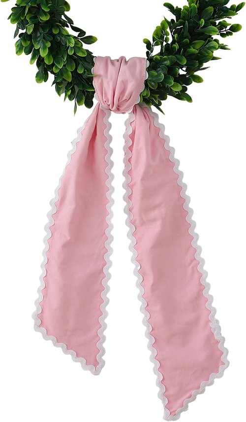 DYSHAYEN Wreath Sash - Canvas RIC Rac Trim for Front Door | Indoor & Outdoor Decor (Pink-White)