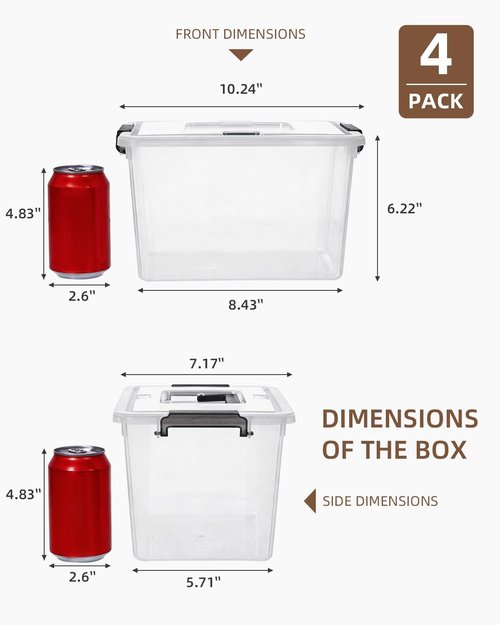 CITYLIFE Clear Plastic Storage Bins - 4 Pack with Latching Lids & Handles | Stackable Organizers for Toys, Crafts, Tools