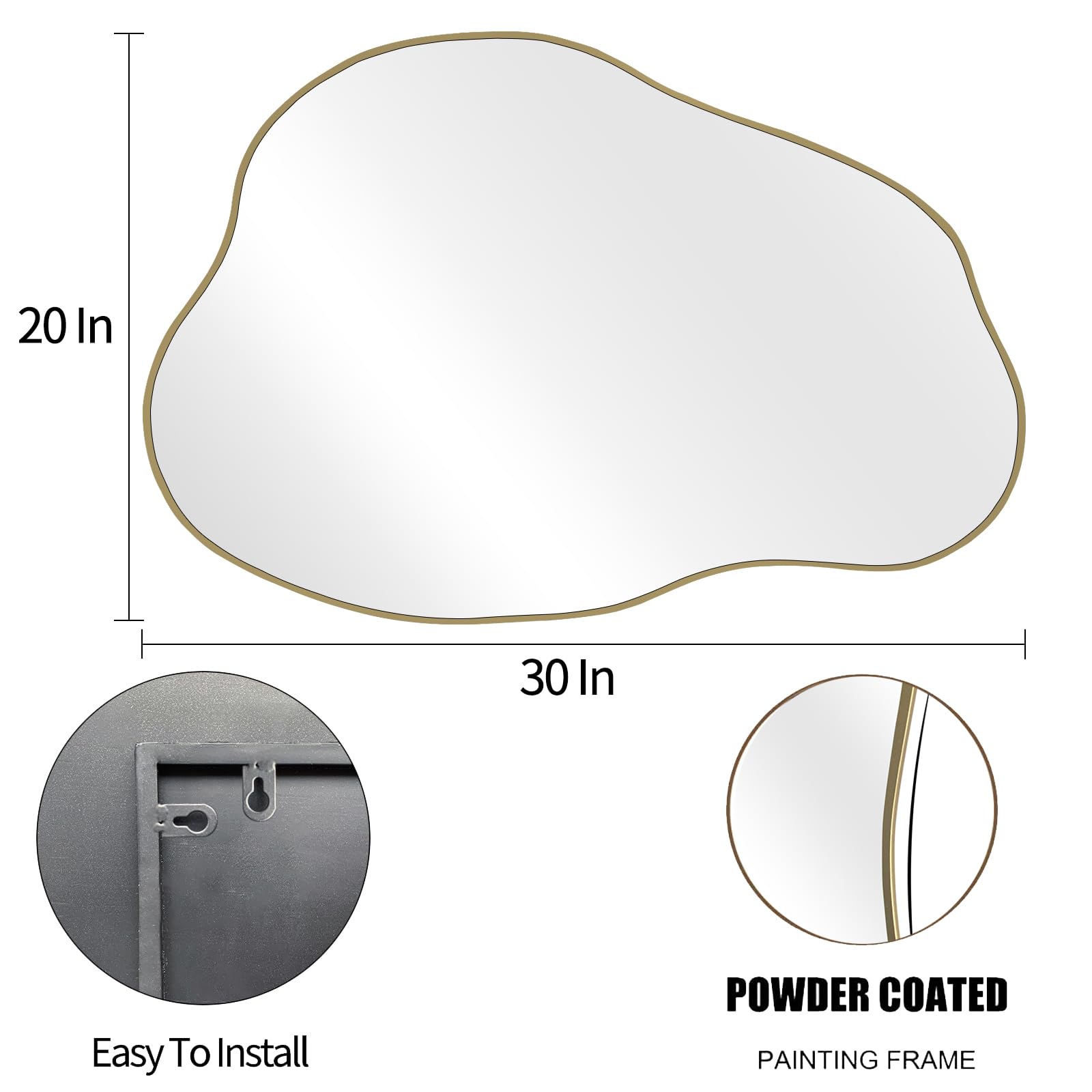 POZINO Gold Irregular Mirror, 30"x20.5" Cloud Shaped Mirrors, Asymmetrical Wall Mirror, Modern Abstract Frameless Mirrors for Living Room Bathroom Bedroom Entryway, Hangs Vertically or Horizontally