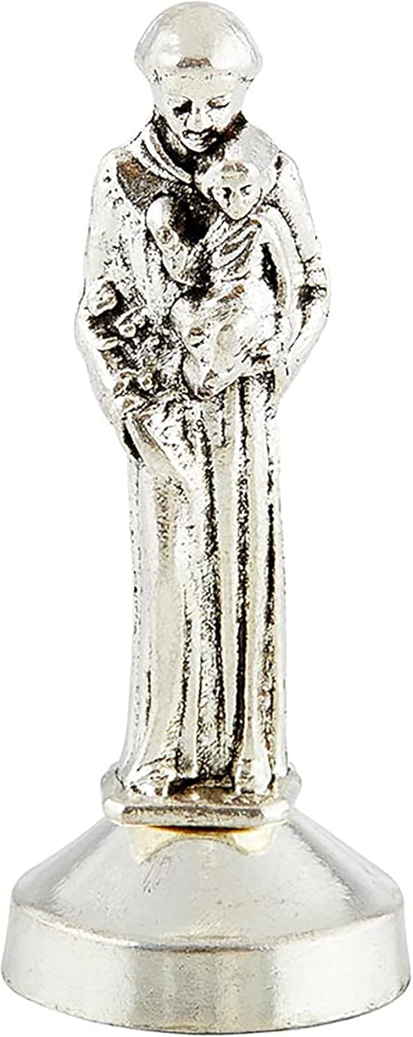Saint Anthony Mini Statue - 2 Inch Metal Figurine with Laminated Prayer Card | Magnetic Base for Car Dash
