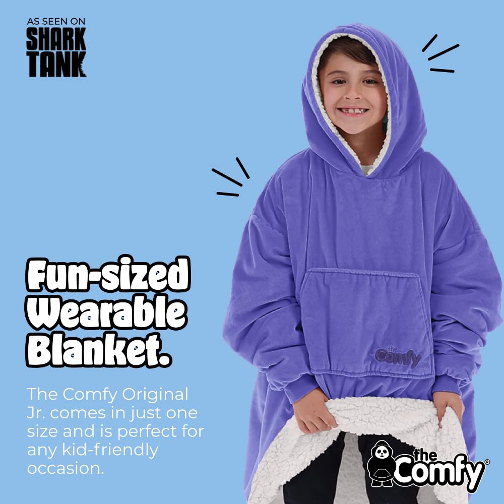 THE COMFY Original Jr | From Shark Tank | Patented | Kids Oversized Sherpa Wearable Blanket Hoodie | Gift for Boys & Girls | One Size