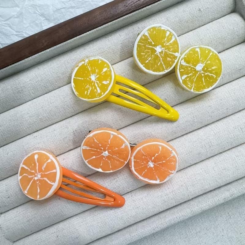 Cauaoa 3Pcs Orange Slice Snap Hair Clips Metal Barrettes for Women and Girls