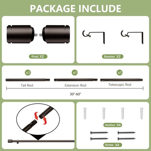 Adjustable Bronze Curtain Rods by [Brand Name] | 30-60 Inch for 30-54 Inch Windows