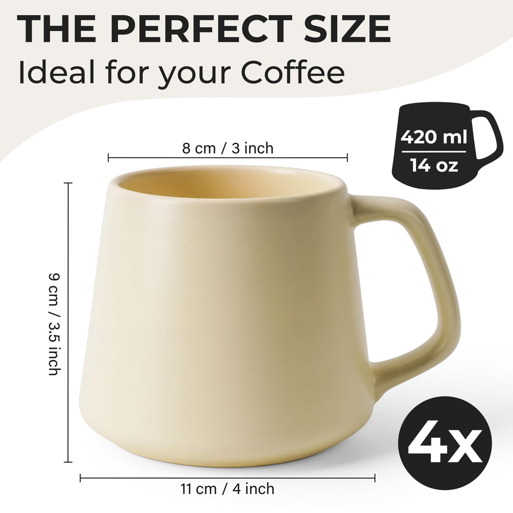MIAMIO - Coffee Mugs Set of 4 / Large Ceramic Coffee Cups (14 oz) - Mug for Cappuccino, Tea, Espresso - Microwave and Dishwasher Safe - Luxe Collection (Beige Pastel)