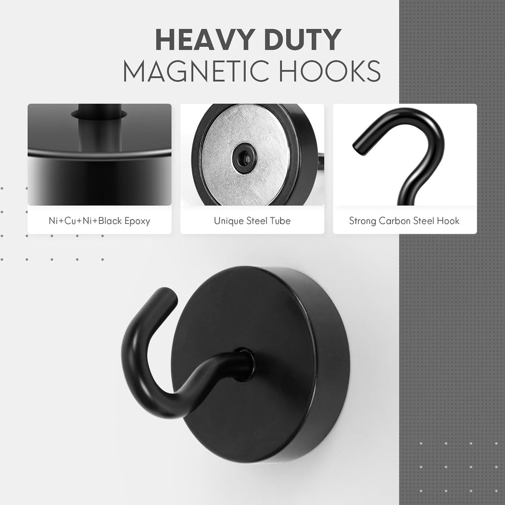 Neosmuk Magnetic Hooks - Heavy Duty 80lb+ Magnetic Hooks for Cruise Cabins & Travel | Extra Strong Black