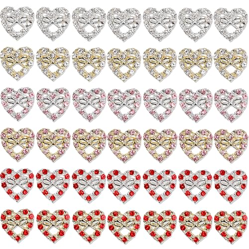CnSybaris 42Pcs 3D Heart Nail Charms Alloy Crystal Rhinestones for DIY Manicure