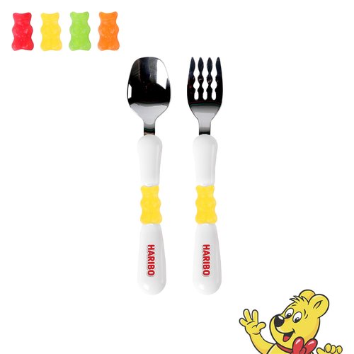HARIBO Goldbear Spoon and Fork Set - Kids & Toddlers Stainless Steel Flatware with HARIBO Goldbear Figure Handle, Kids Eating Utensils for 4 years + Child, BPA Free Silverware for Kids (Yellow)