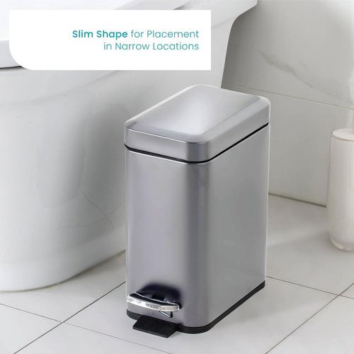 Home Zone Living 1.3 Gallon Stainless Steel Bathroom Trash Can - Slim Design with Lid & Step Pedal, Silver