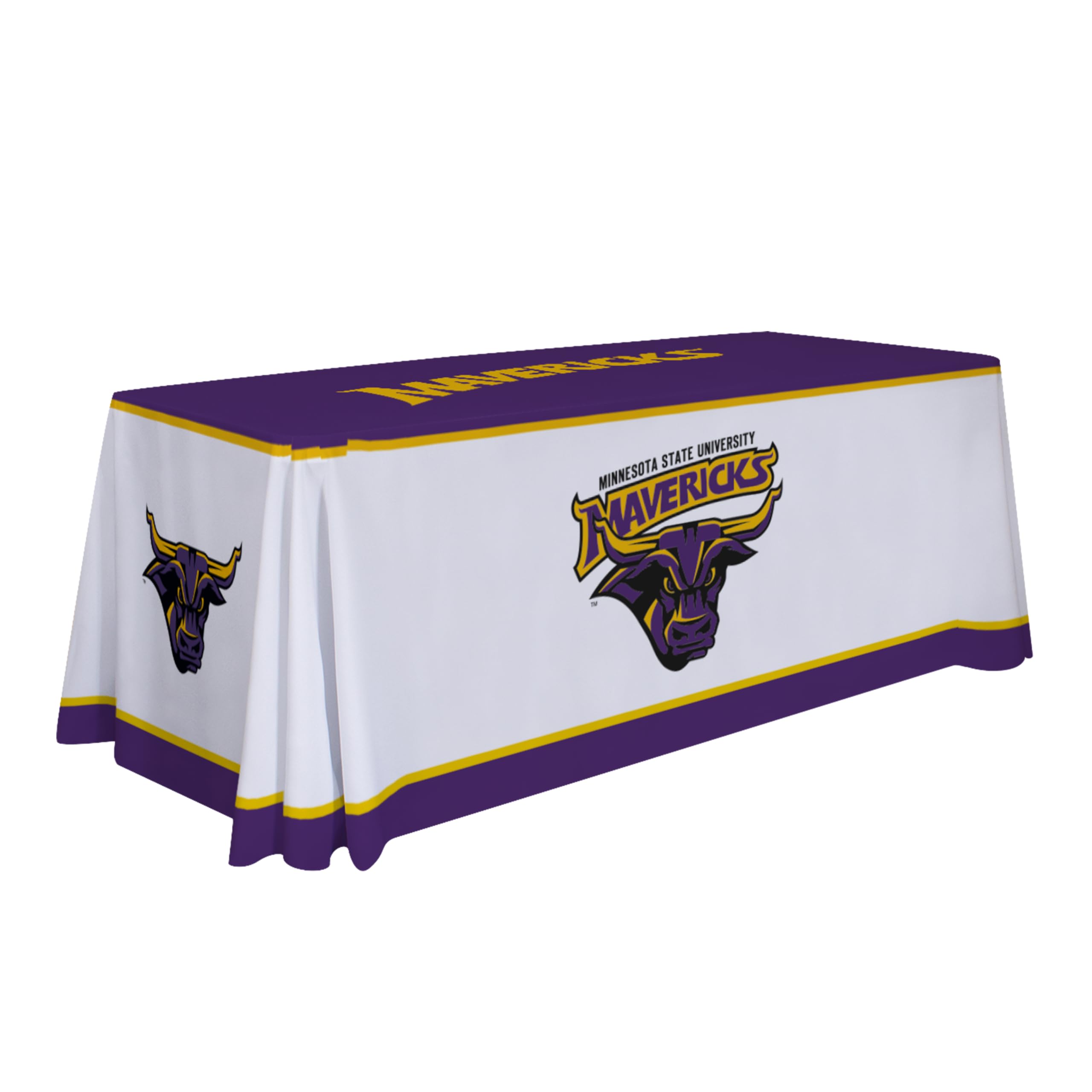 Victory Corps Minnesota State Mavericks College Sports Printed Table Throw - NCAA Licensed - Polyester - School Tablecloth (White, Purple, Yellow) (6' Draped)