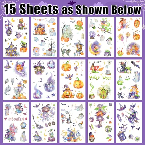Leesgel Glitter Halloween Temporary Tattoos 15-Piece Party Favors