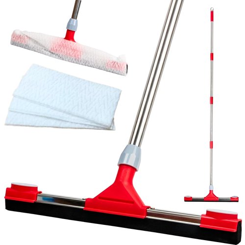 Heavy Duty Floor Squeegee for Concrete Floor – 17.3” EVA Foam Blade with Cloth Clip Design, 62” Extendable Handle, Multi-Surface Floor Squeegee Broom for Windows, Bathroom, Garage, Tile, Patio &Shower