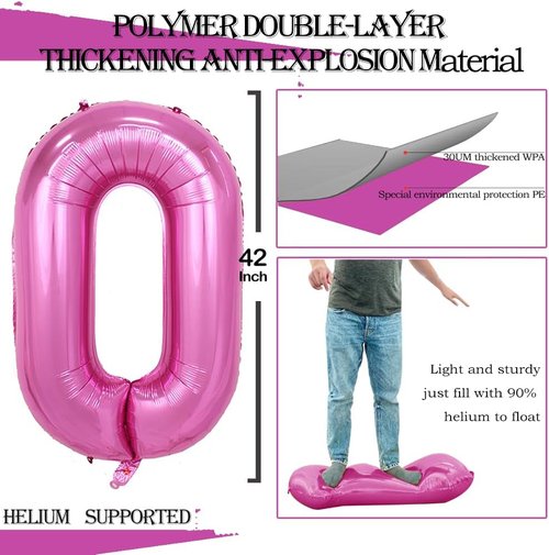 GOER Pink Foil Balloons - Number 0 for Milestone Birthdays & Anniversaries | 3 Pack, 42 Inch, 32 Inch, 16 Inch