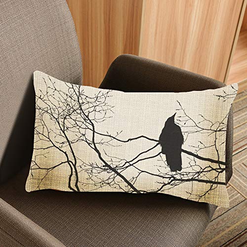 Nicokee Gothic Raven Throw Pillow Cover 20x12 Inches - Tree Branch Decor, Double-Sided Pattern, Hidden Zipper, Pack of 1