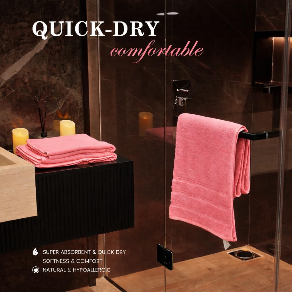 Bath Towels 27x54 – Pack of 4 | Soft & Quick-Dry | Highly Absorbent 100% Ring Spun Cotton Towels for Bathroom, Spa, Home & Hotel Use (Pink)