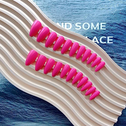 SXVME Hot Pink Press On Nails Medium Almond Fake Nails Kit