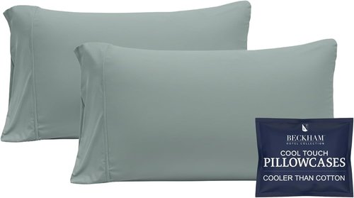 Beckham Hotel Collection Cooling Pillowcases - King Size Set of 2 | Silky Soft & Breathable Aqua Gray