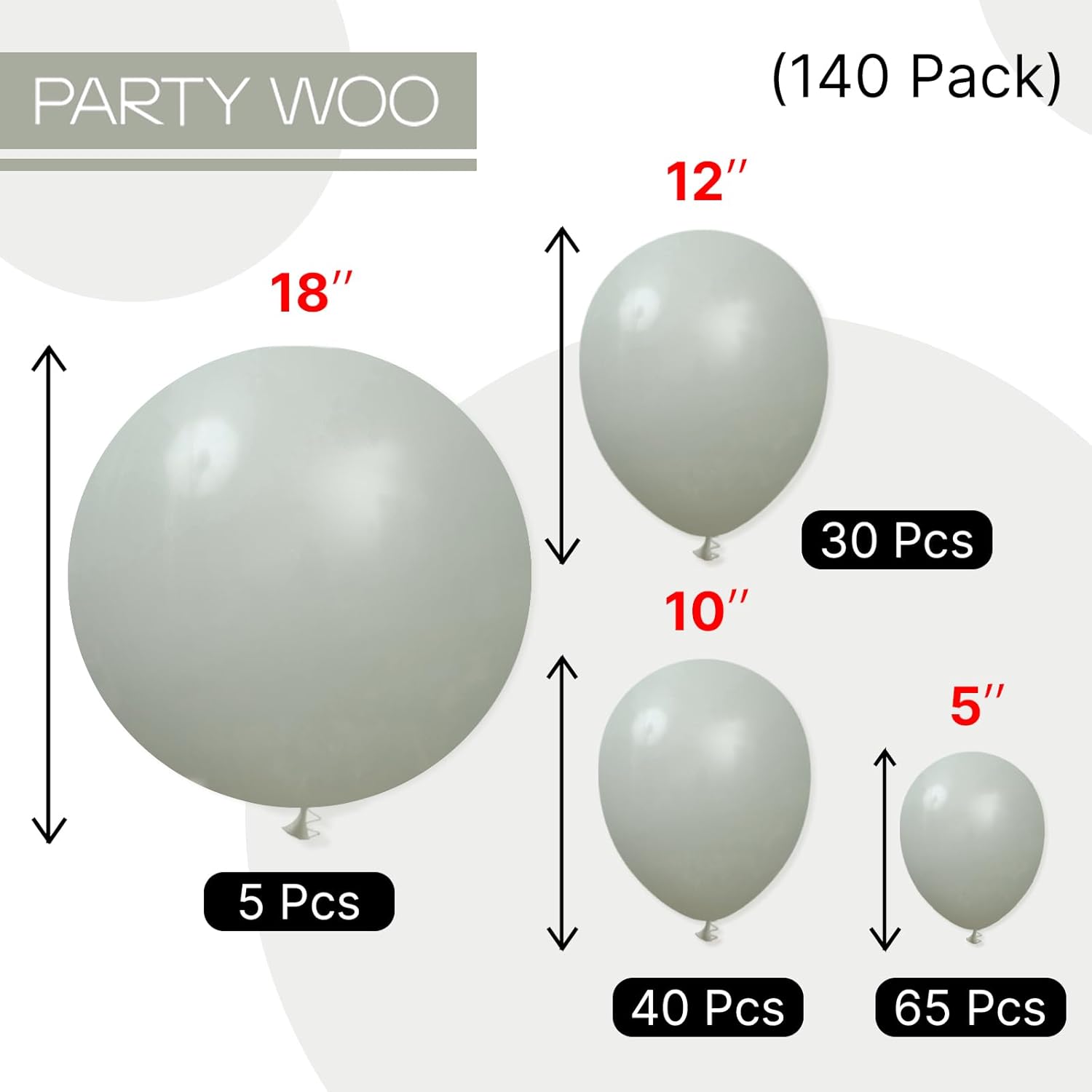 PartyWoo Dusty Green Balloons - 140-Piece Boho Balloon Arch Kit for Jungle Birthday Decor | 5-12 Inch Sizes