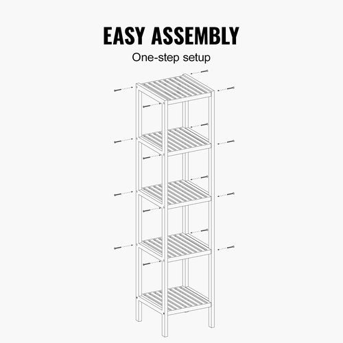 VEVOR 5-Tier Bathroom Standing Shelf, Narrow Shelving Unit, Display Storage Rack Organizer, Freestanding Flower Plant Stand, Multifunctional Bamboo Shelf Ideal for Bathroom, Kitchen, Home, Natural