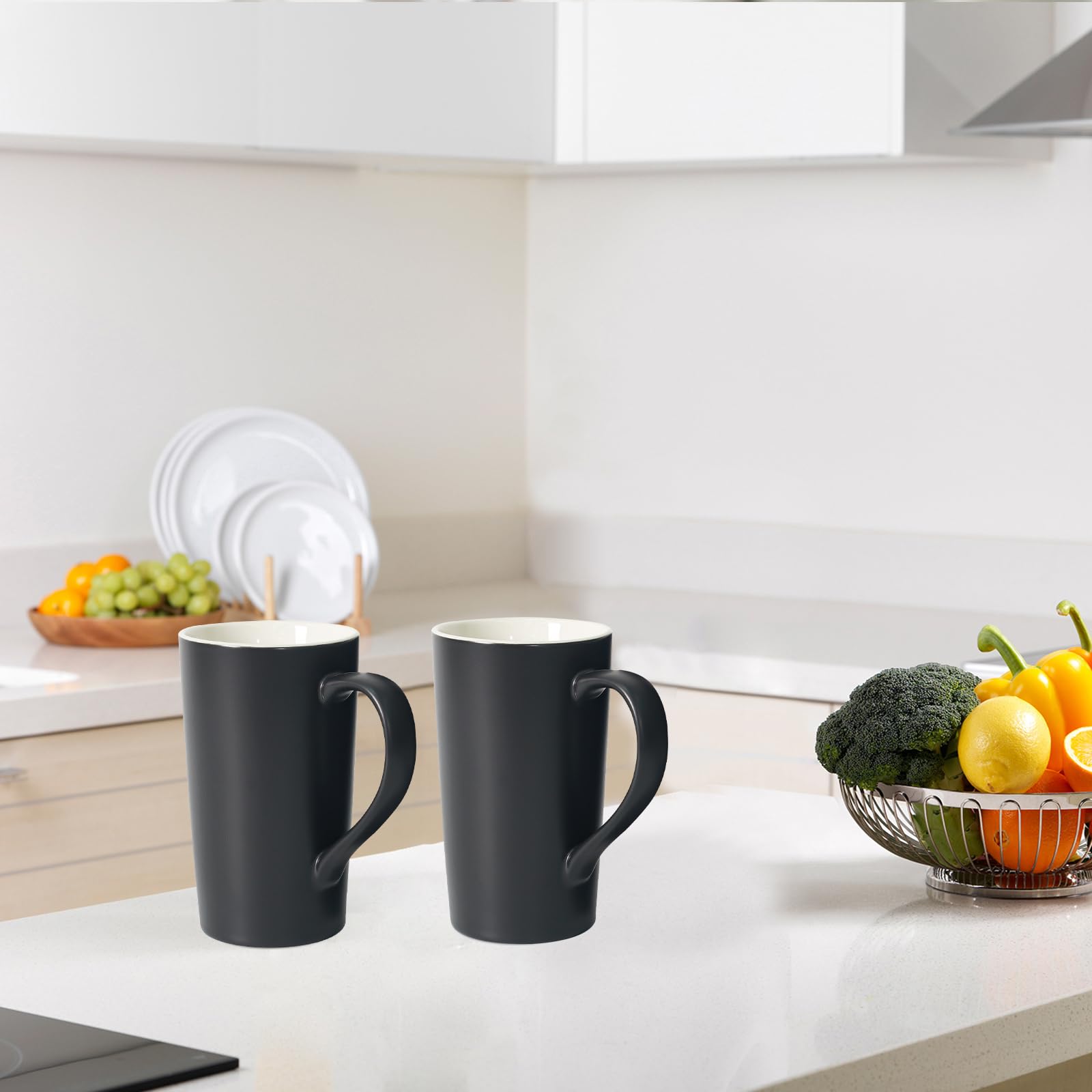 Momugs 20 OZ Large Ceramic Coffee Mug Simple Pure Black Mug Set of 2 Plain Tall Milk Tea Coffee cups with Handle for Office Home as A Gift for Dad Mom Friends