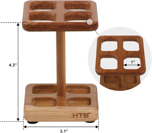 HTB Toothbrush Holder - Teak Bathroom Organizer for Countertop | Versatile Storage for Brushes & Razors