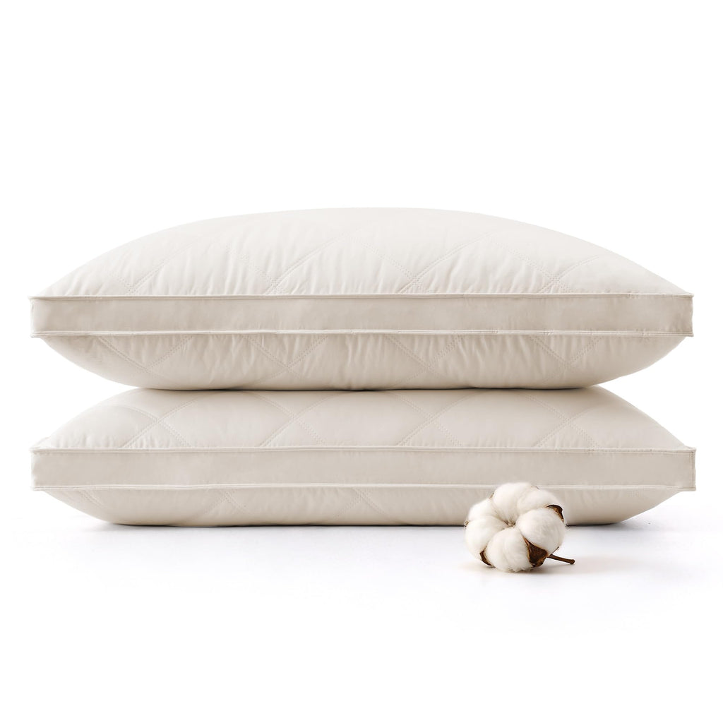 puredown® Goose Feathers and Down Pillows, 100% Organic Cotton Cover, Gusseted Pillow for Sleeping Hotel Collection Bed Pillows, Standard, Set of 2