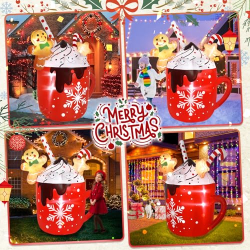 6ft Gingerbread Inflatable Christmas Decorations with Hot Cocoa Mug, Outdoor Yard Decor