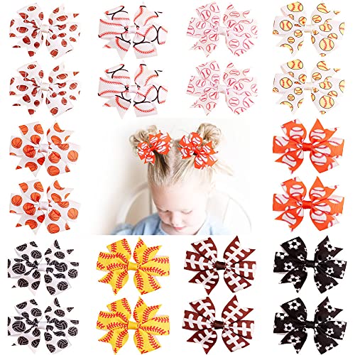 Softball Hair Bow Clip - 3.15 Inch Grosgrain Ribbon Sports Hair Clip for Girls