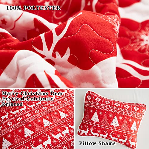 Christmas Quilt Set Twin Deer Snowflake Reversible Microfiber Bedspread - 68x86, 1 Quilt + Pillow Sham