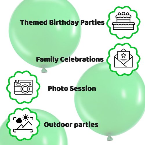 LEEZZIZZ 36-Inch Green Giant Balloons - Jumbo Latex Balloons for Kids' Party & Wedding Decor | 9 Pack