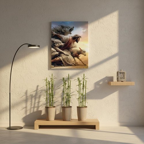 Jesus And Lamb Wall Art - Inspiring Jesus Saves The Lost Lamb Painting | Perfect Decor for Living Room, Bedroom, Church