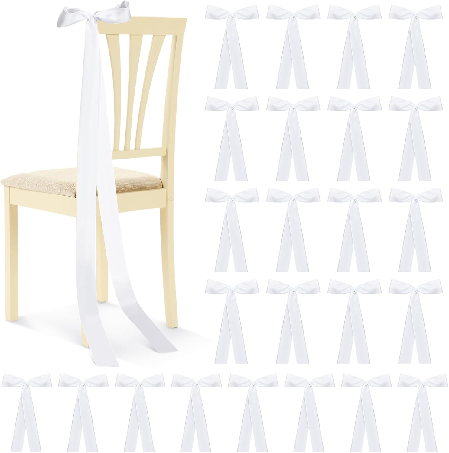 Rtteri 24 Pcs Satin Chair Bows - Elegant White Sashes for Weddings, Banquets & Events