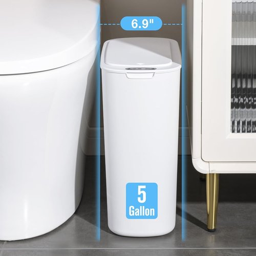 Cesun Motion Sensor Trash Can - 5 Gallon Touchless Smart Wastebasket for Bathroom & Office | White