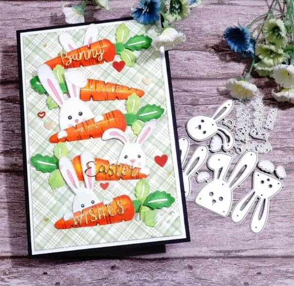 Easter Bunny Carrots Metal Cutting Dies for Card Making