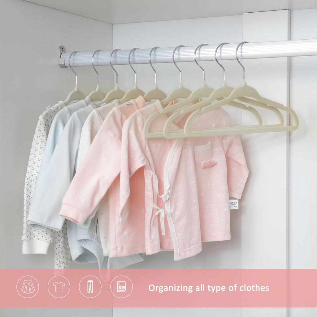 ManGotree Baby Velvet Clothes Hangers - Space-Saving Non-Slip Design | 15 Pack in Beige