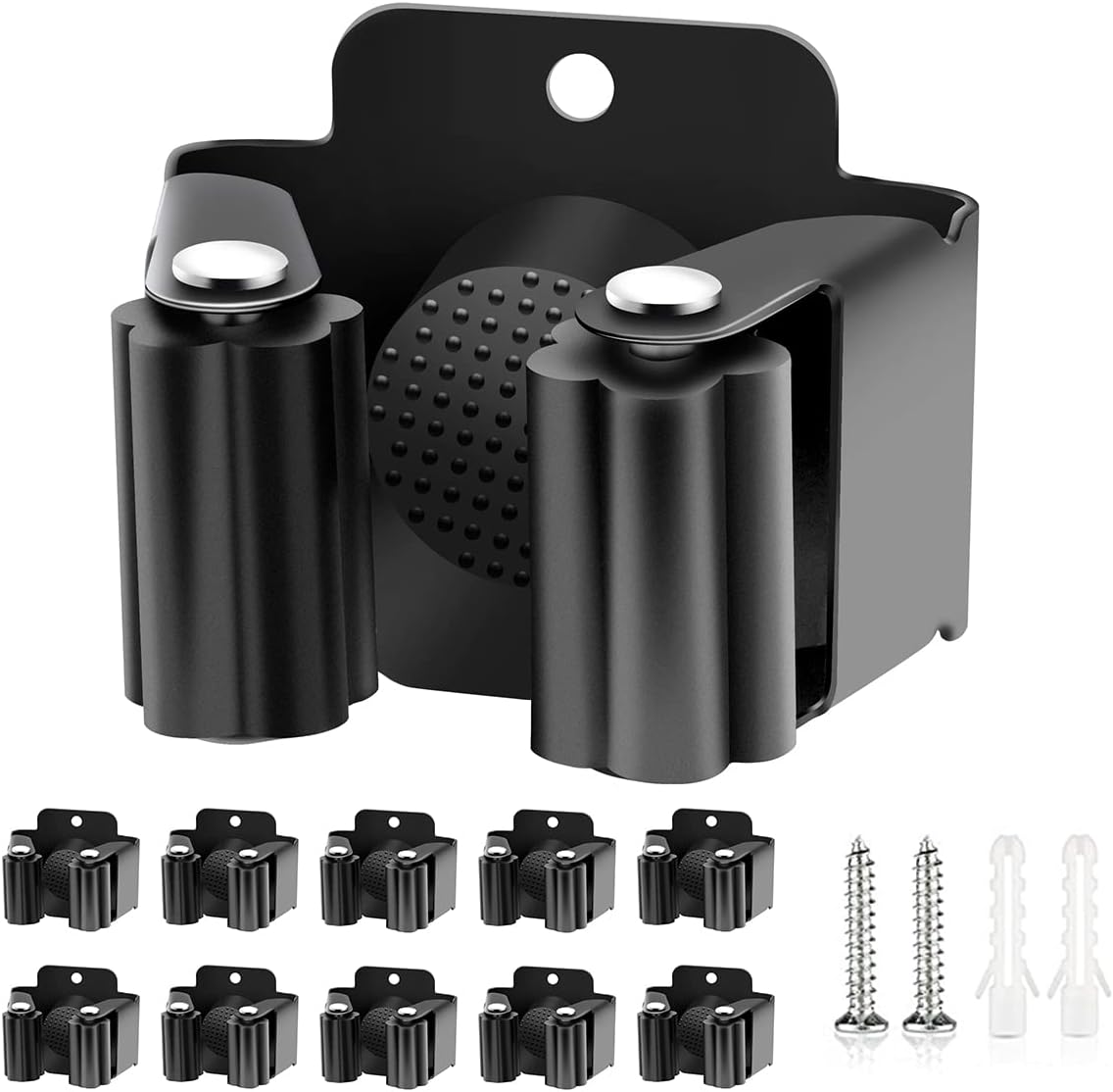 Verdenu Broom Holder Wall Mount - Stainless Steel Mop Organizer with Screws | 10 Pack for Home & Garage Storage