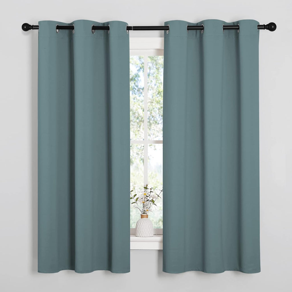 NICETOWN Modern Greyish Blue Blackout Curtains - Noise Reducing & Thermal Insulated | 2 Panels (W42 x L63-Inch) for Small Windows