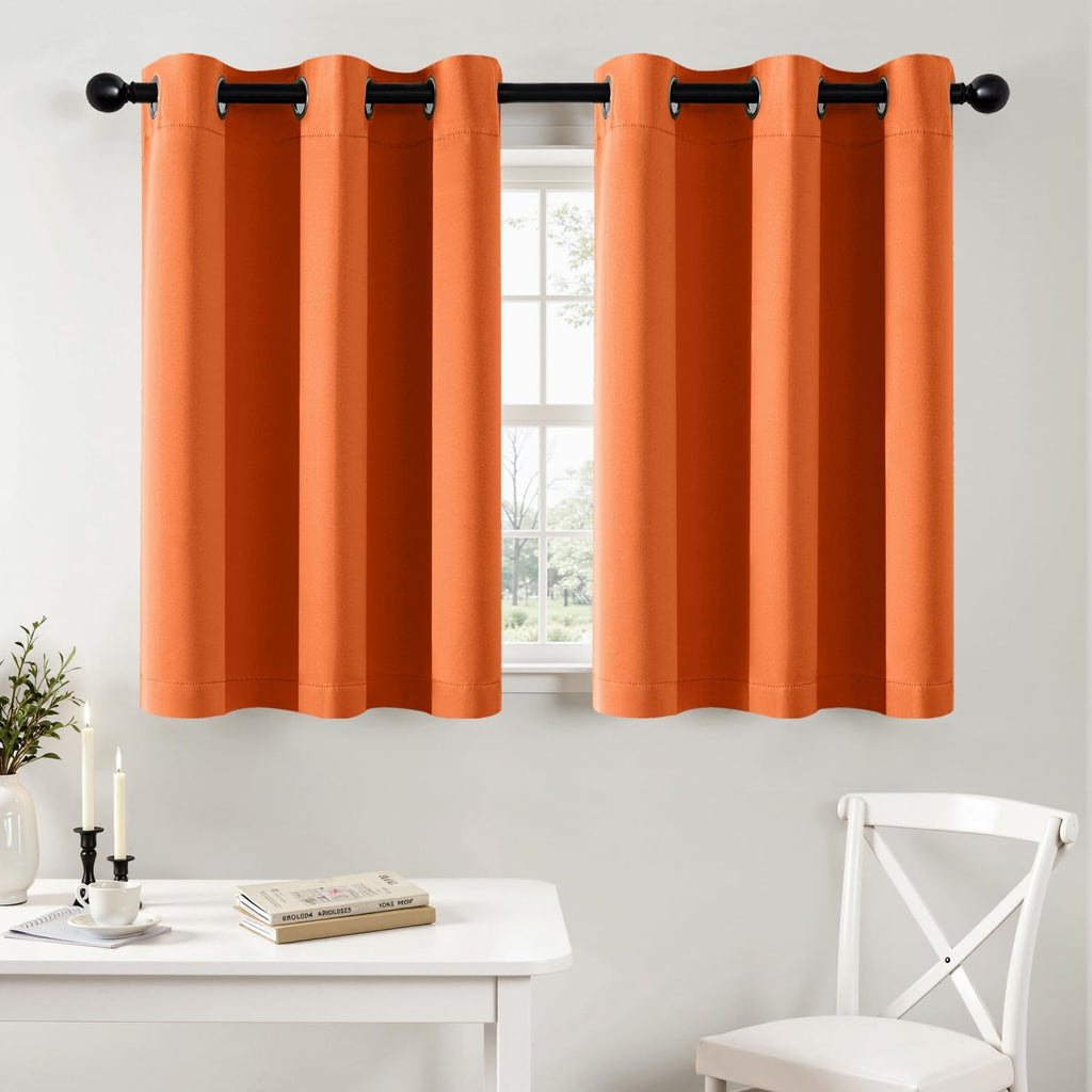 MIULEE Short Orange Blackout Curtains - Thermal Insulated Privacy Drapes for Kitchen & Bedroom | 40 x 36 Inch, 2 Panels