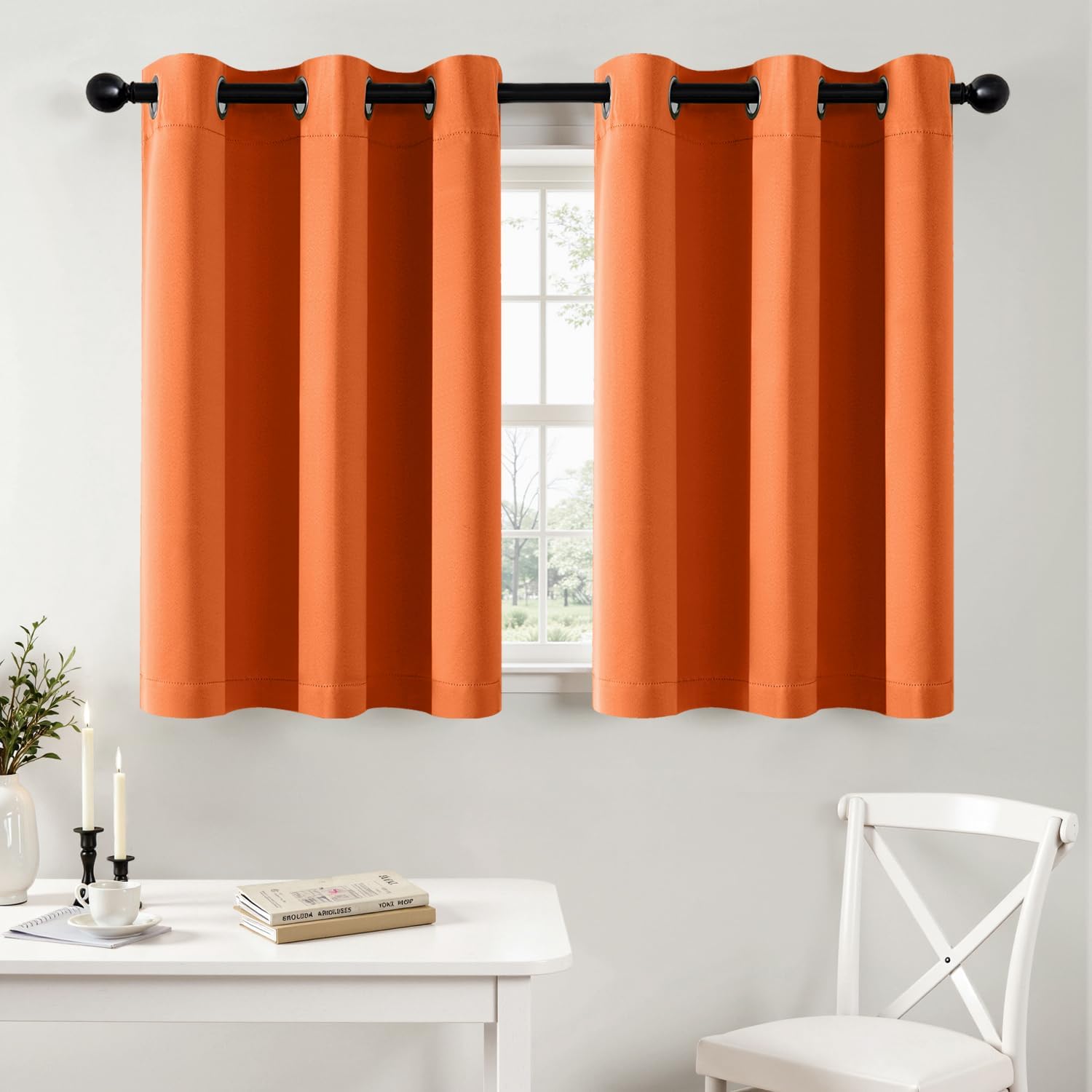 MIULEE Short Orange Blackout Curtains - Thermal Insulated Privacy Drapes for Kitchen & Bedroom | 40 x 36 Inch, 2 Panels