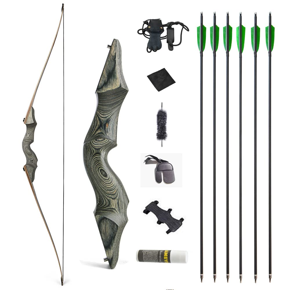 60 Inch Black Hunter Takedown Longbow 20-60lbs Traditional Wood Longbows Right Hand and Left Hand American Hunting Longbow for Outdoor Hunting Shooting