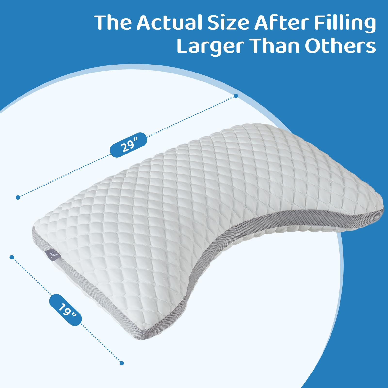 LOFE Side Sleeper Pillows for Adults - Curved Pillow with 3 Compartments for Neck Pain Relief, Adjustable Crescent Pillow Side Sleeper with Extra Shredded Memory Foam Bag and 2 Pillowcases, 19 * 29in